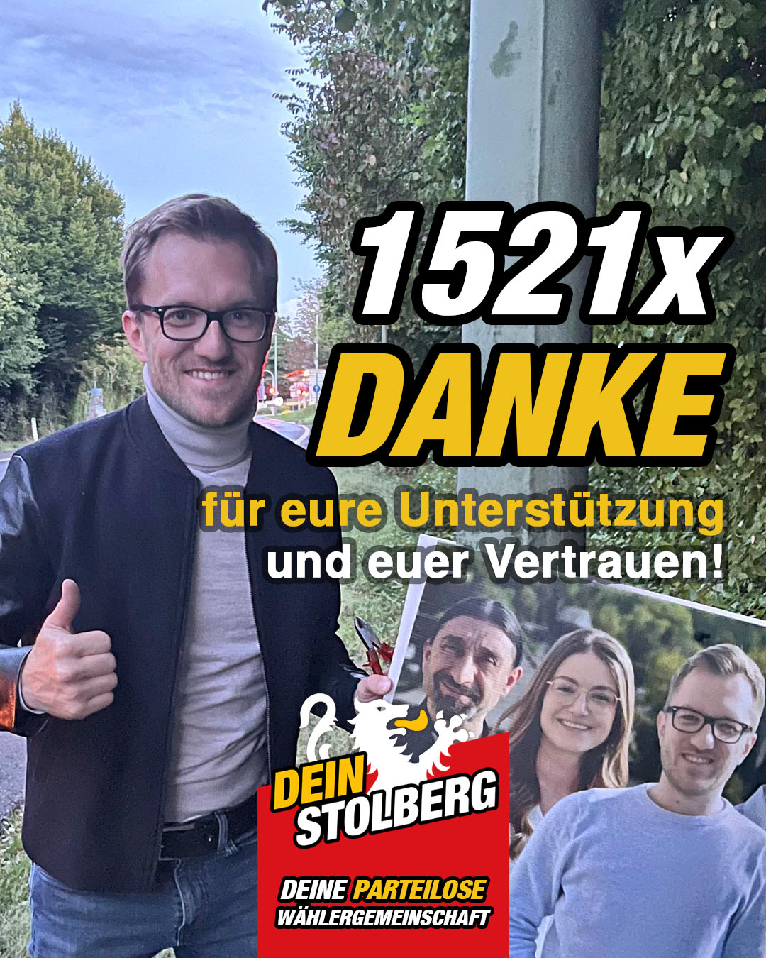 DANKE. 1521 Stimmen für unsere parteilose Wählergemeinschaft! DANKE. 1521 Stimmen für unsere parteilose Wählergemeinschaft!
